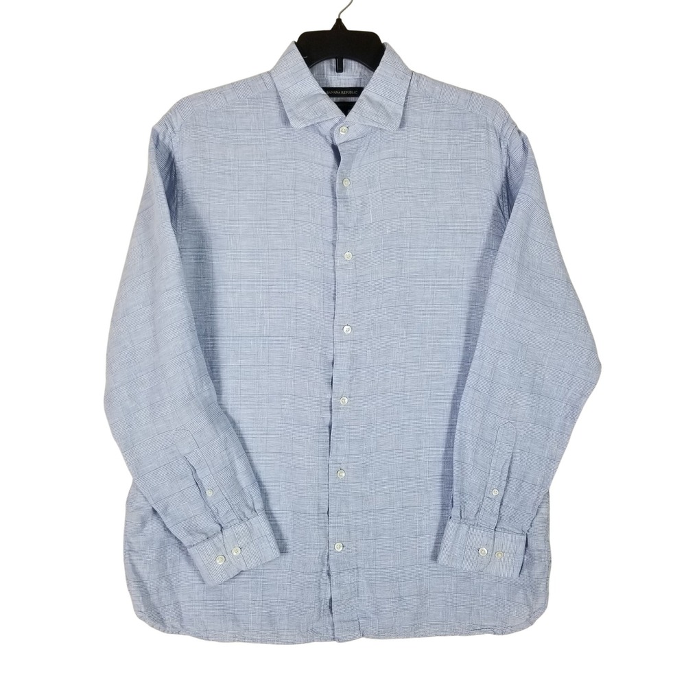 Banana Republic Button Down Men XL Blue Tailored Slim  Linen Long Sleeve Shirt